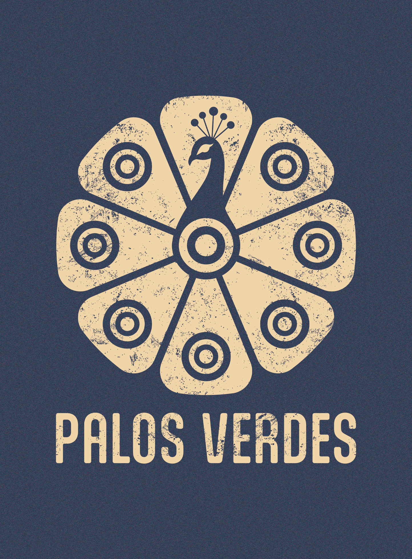 V-Neck: Tribal Peacock Tee - Heather Navy