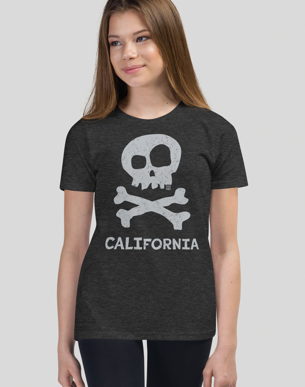 Youth: California Skull & Bones Tee | Dark Grey Heather