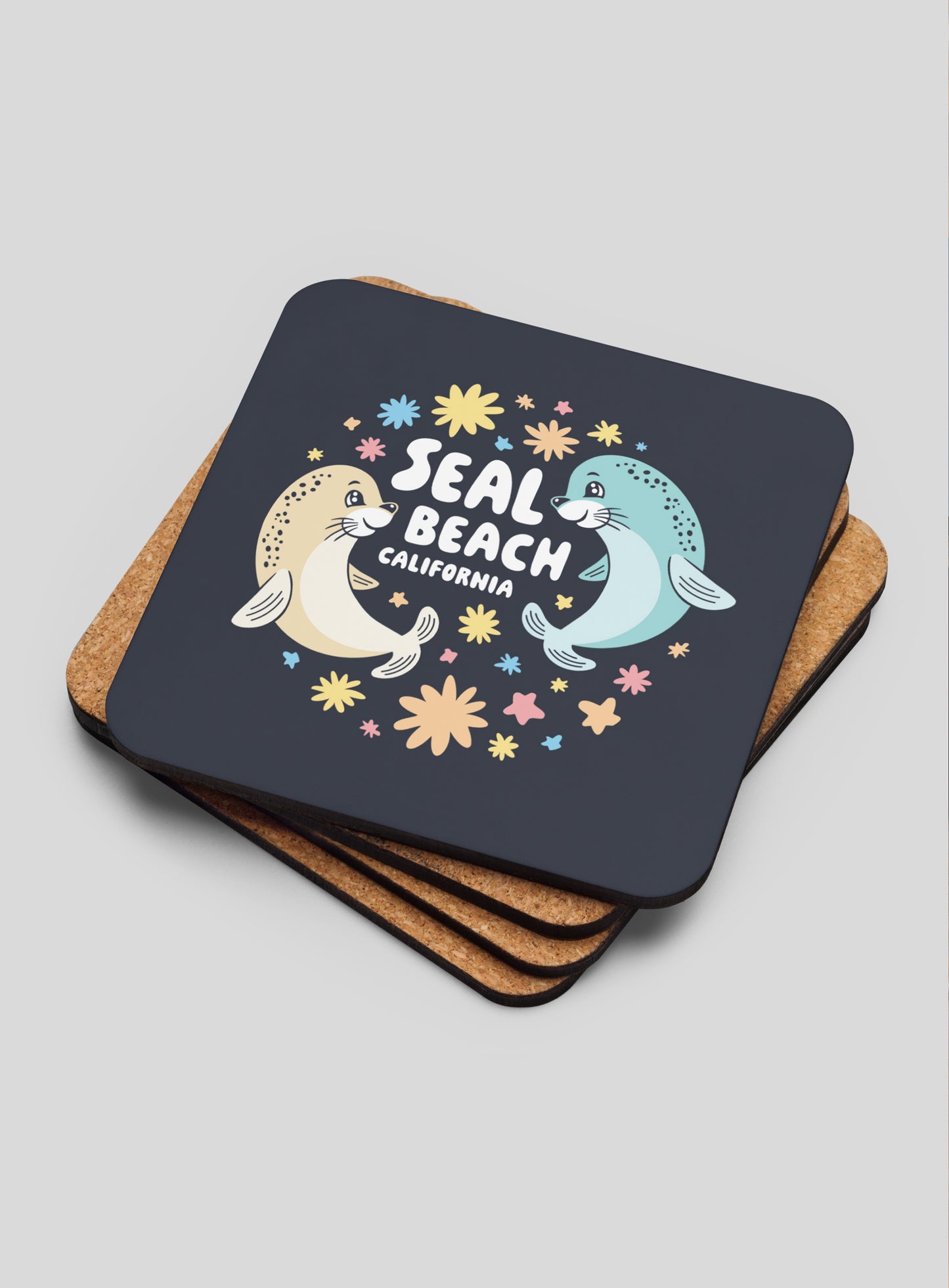 Collectible Seal Beach Cork-Back Coasters - Gen 1: 4 Pack