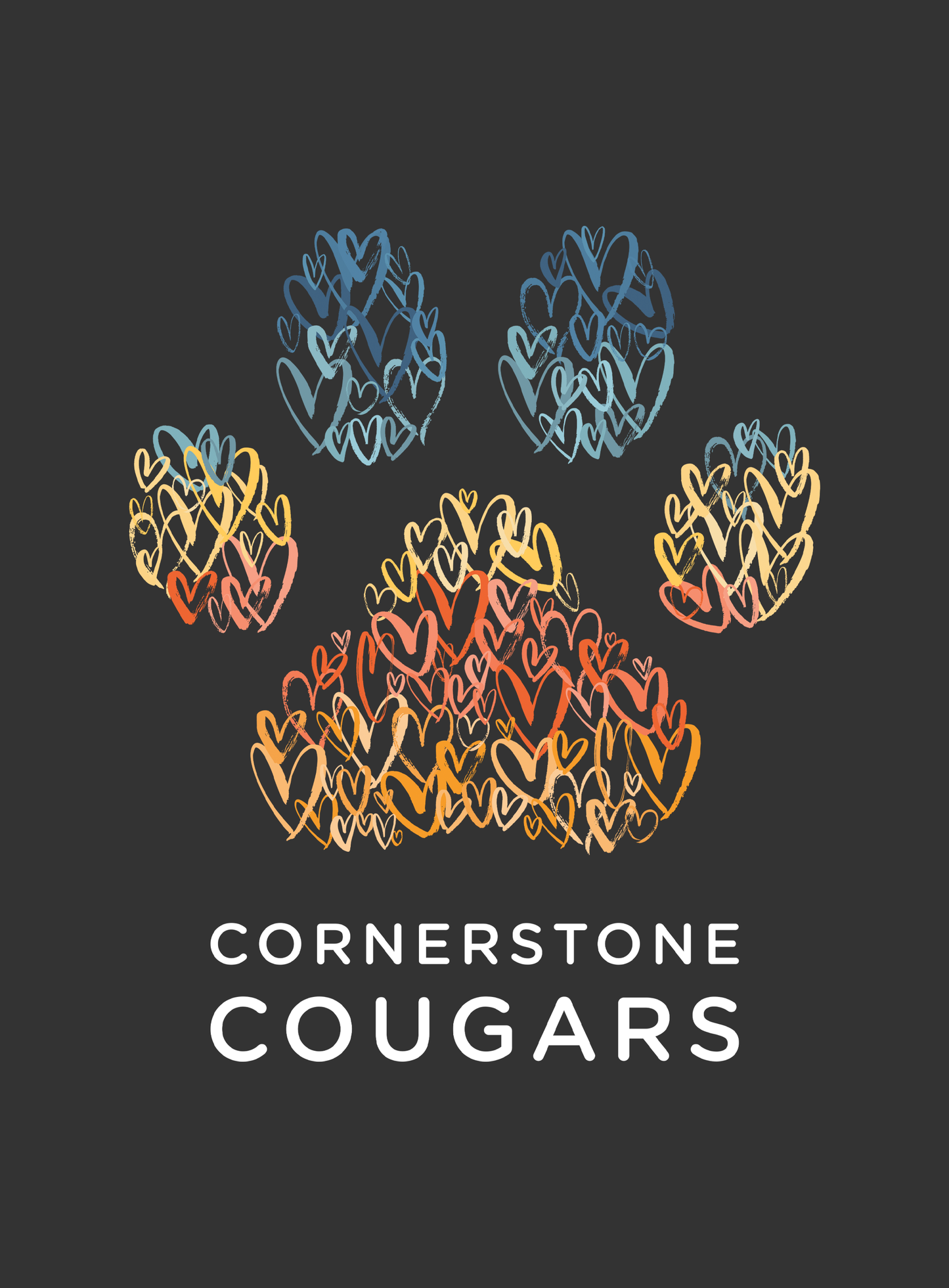 V-Neck: Cornerstone Cougars Pawsitive Vibes Tee - Dark Grey Heather