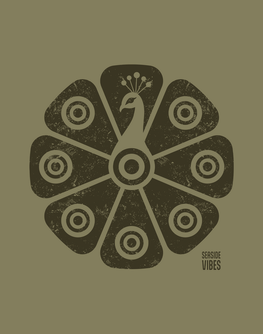 Tribal Peacock Tee - Cotton Blend | Military Green