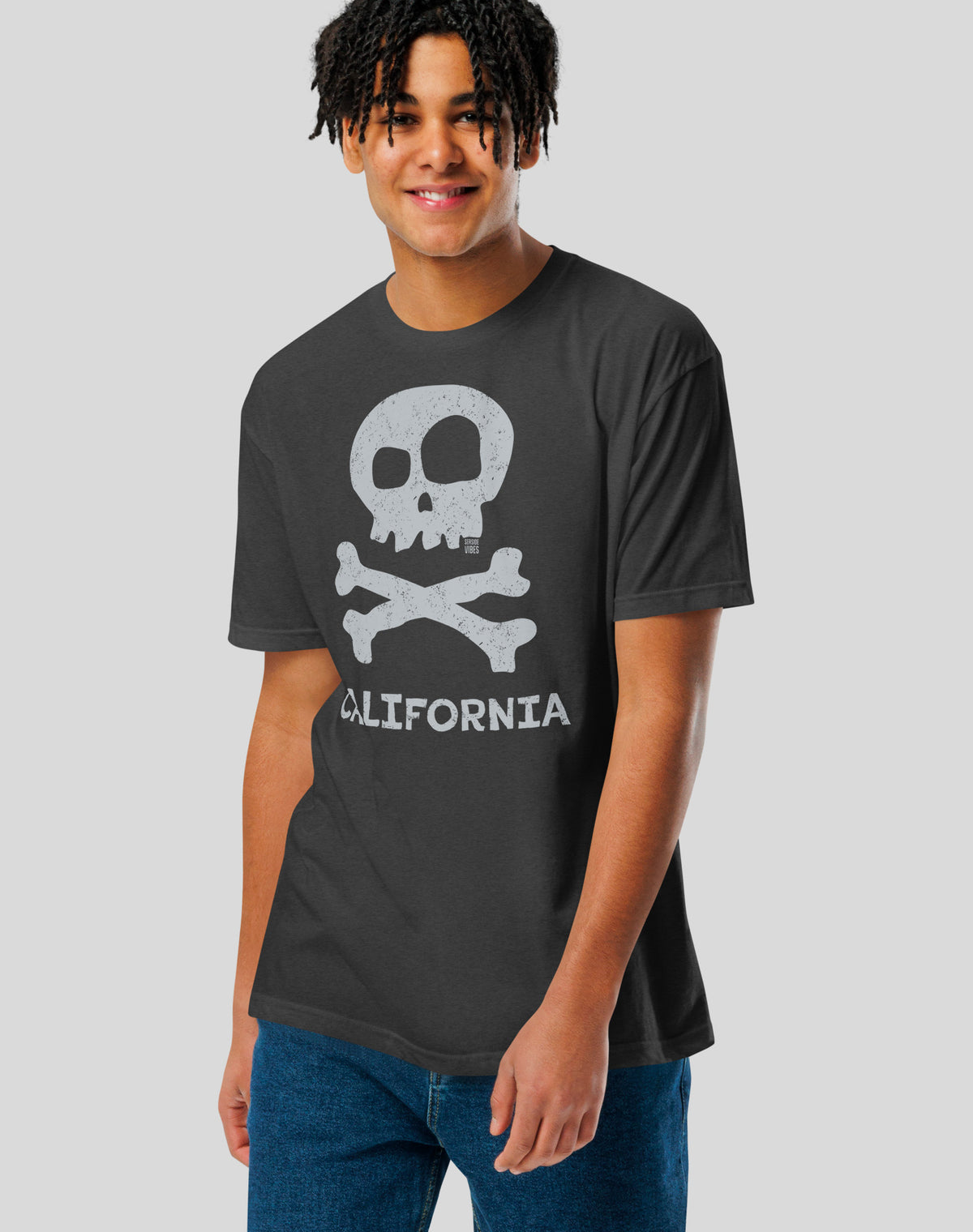 California Skull & Bones Tee - Cotton Blend | Charcoal