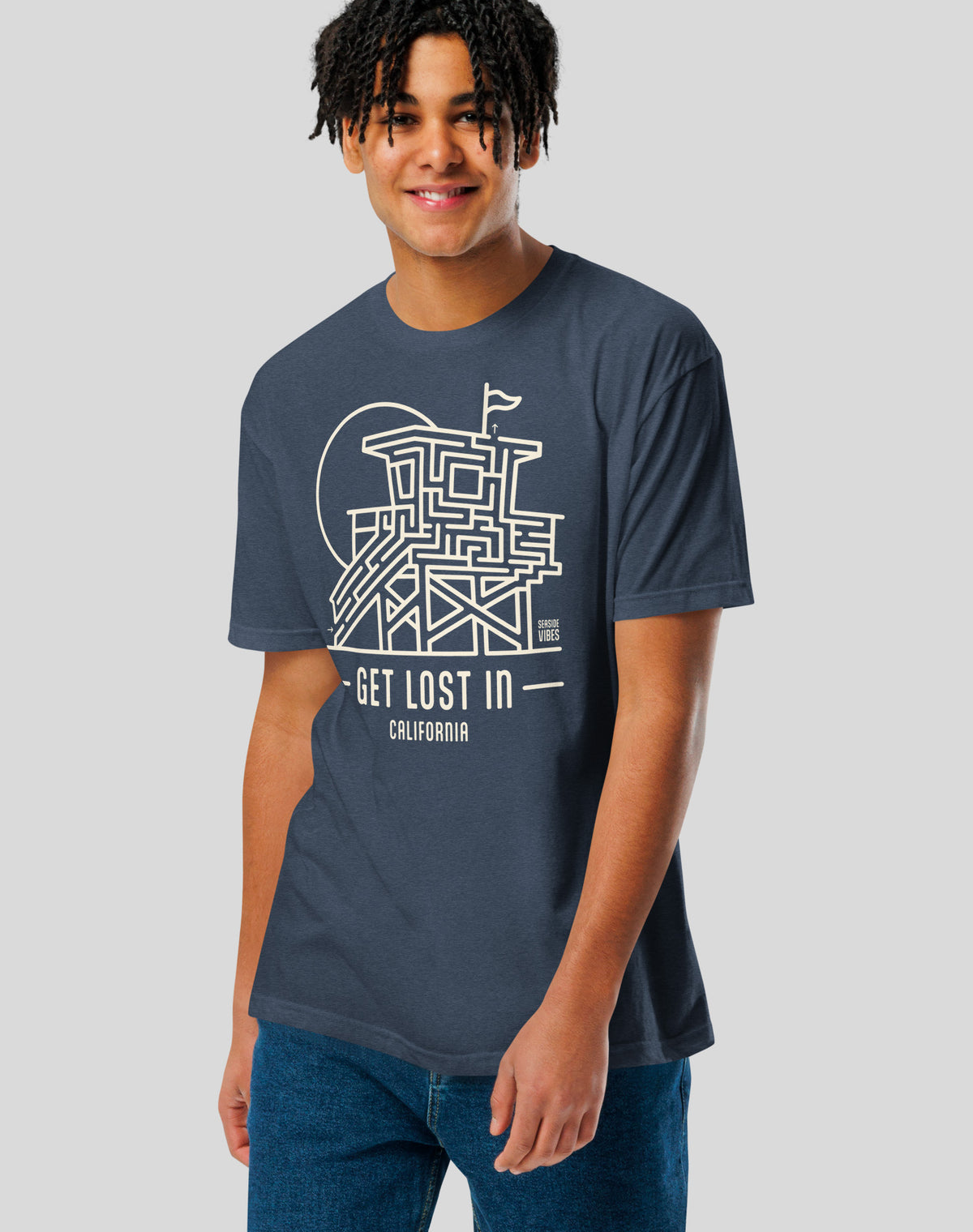Get Lost In California Lifeguard Tower Maze Tee - Cotton Blend | Midnight Navy