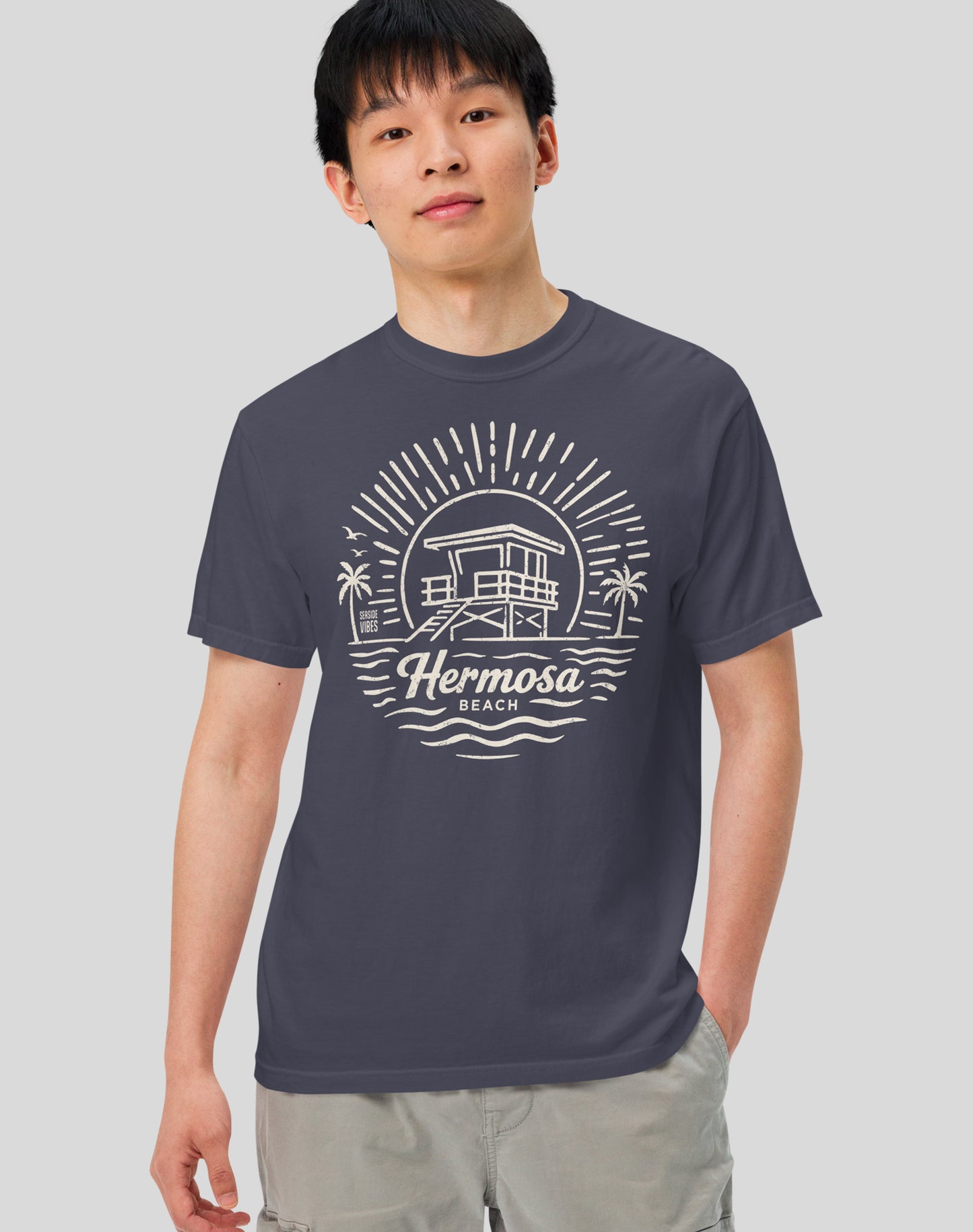 Unisex: Hermosa Beach Sunrise Session Tee - 100% Cotton | Navy