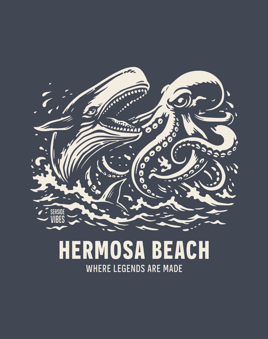 Hermosa Beach Octopus vs Whale Legends Tee - Unisex | Heather Navy