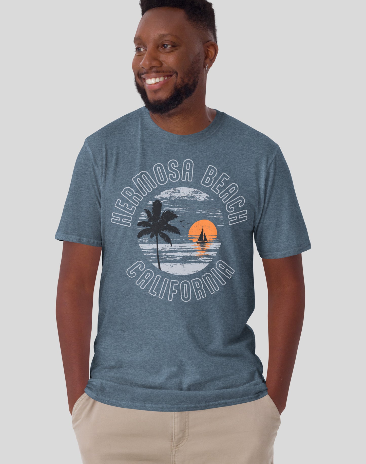 Hermosa Beach Vintage Sunset Tee - Unisex | Heather Indigo