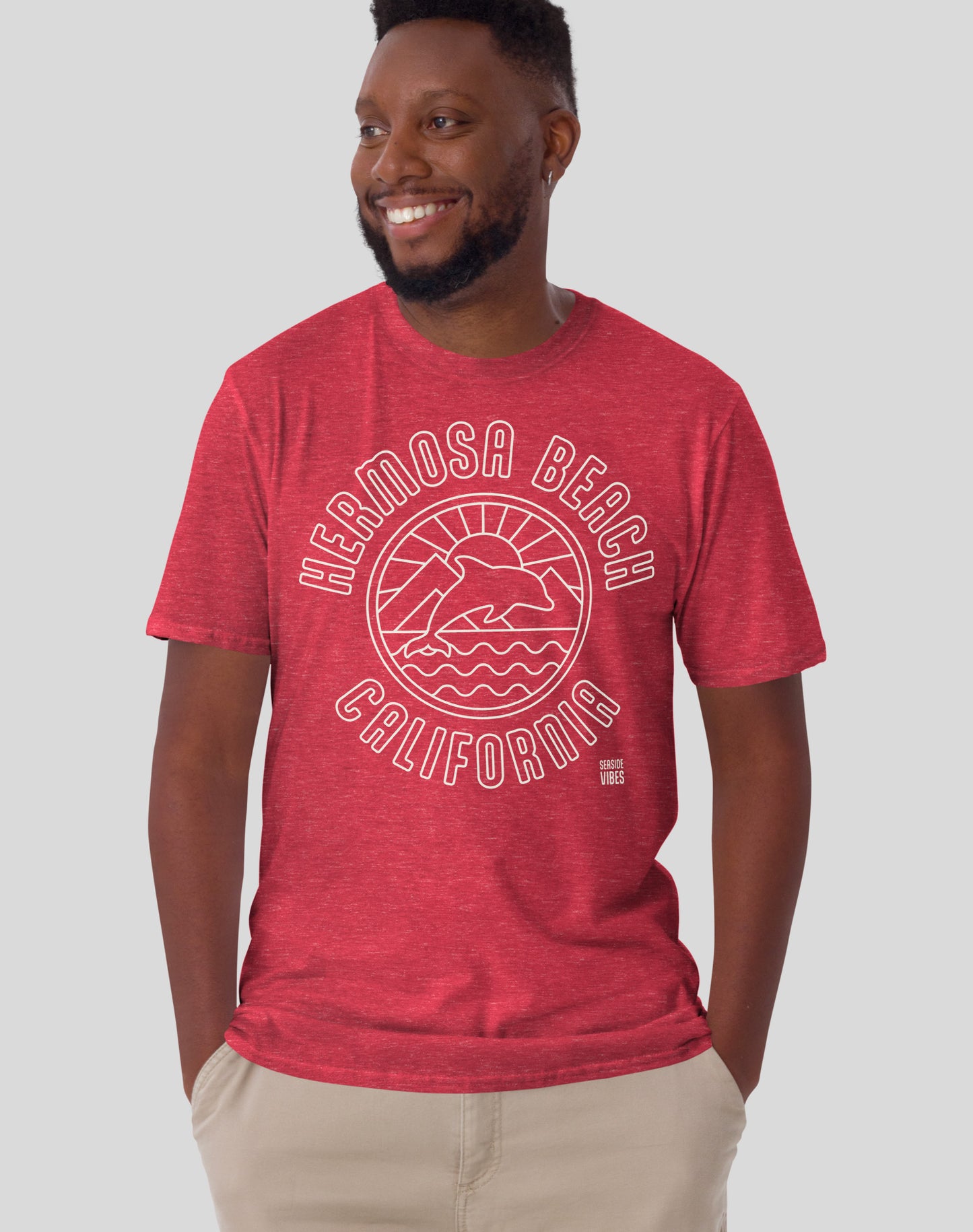 Hermosa Beach Dolphin Sunrise Tee - Unisex | Heather Red