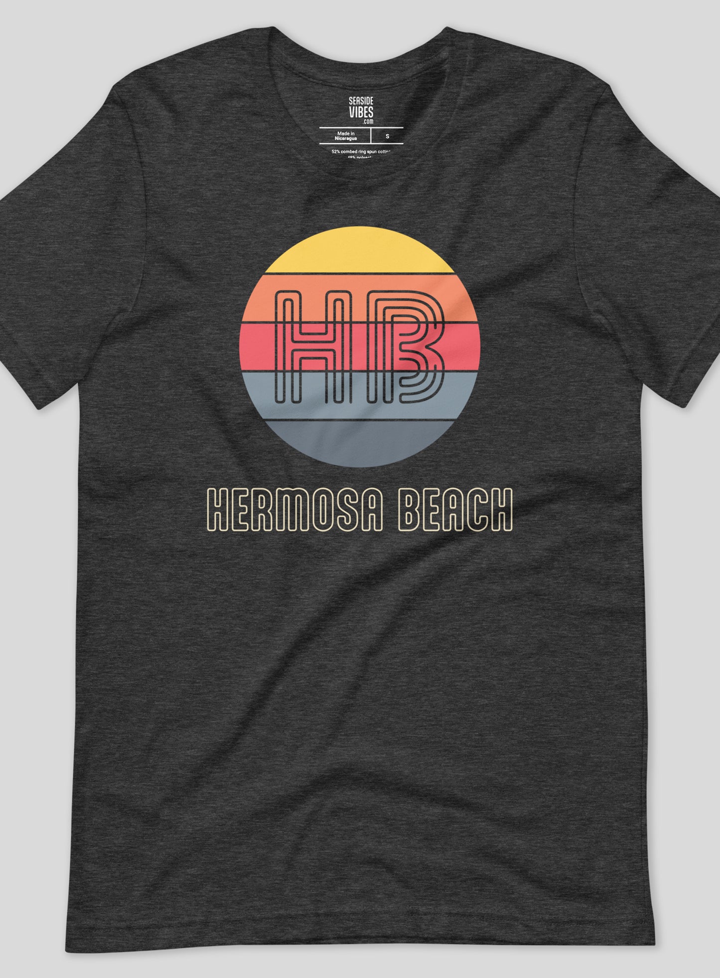 Unisex: Hermosa Beach Retro Tee - Dark Grey Heather