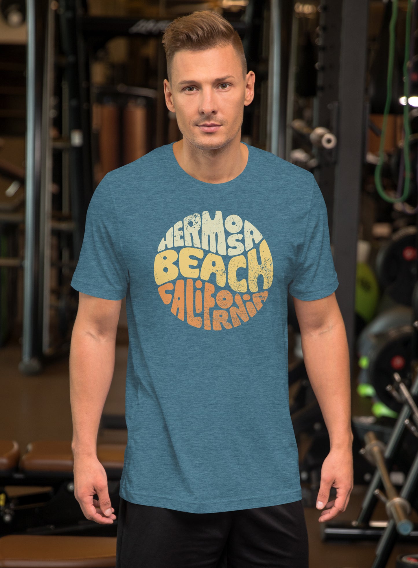Unisex: Groovy Hermosa Beach Tee - Heather Deep Teal