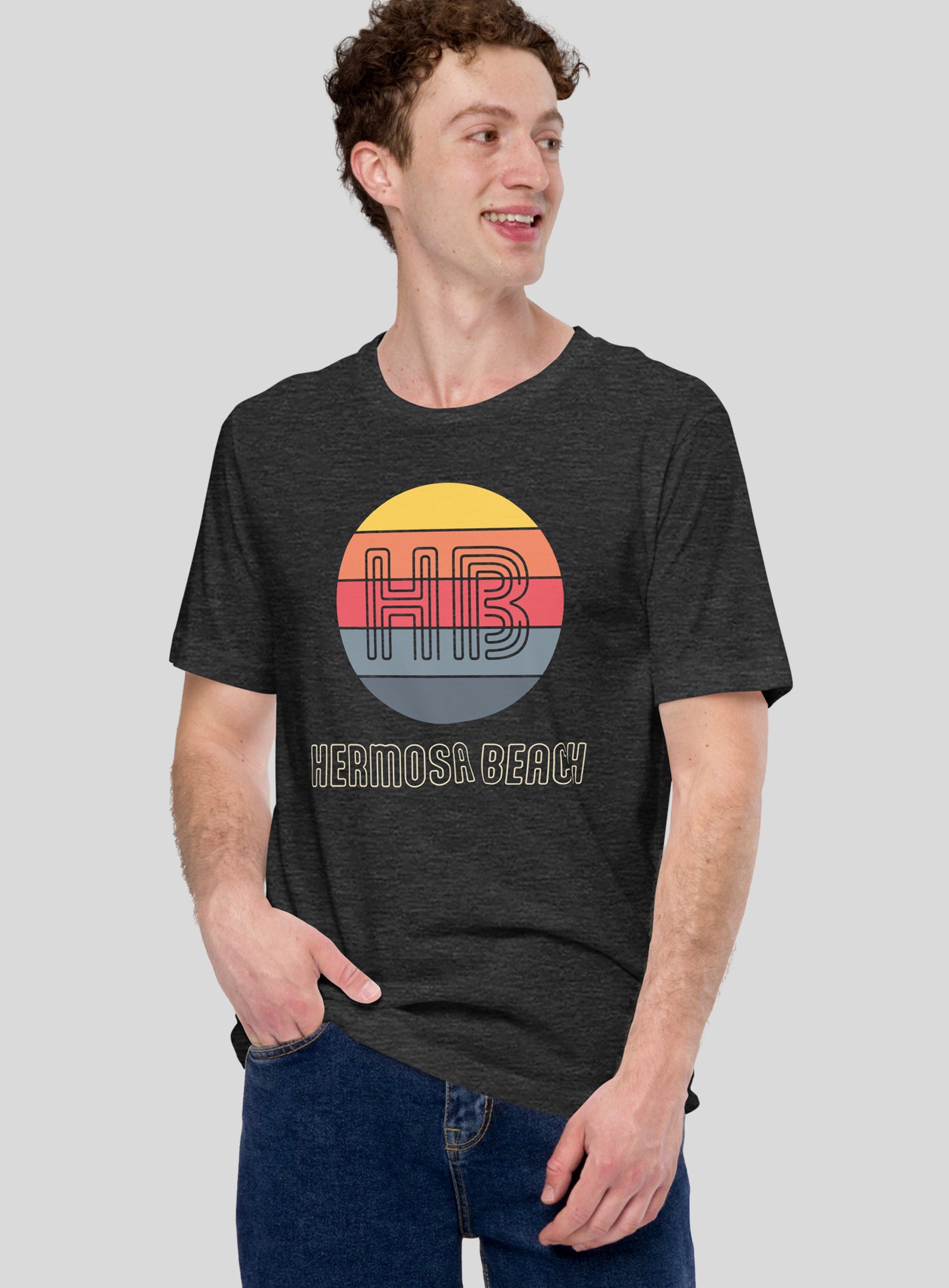 Unisex: Hermosa Beach Retro Tee - Dark Grey Heather