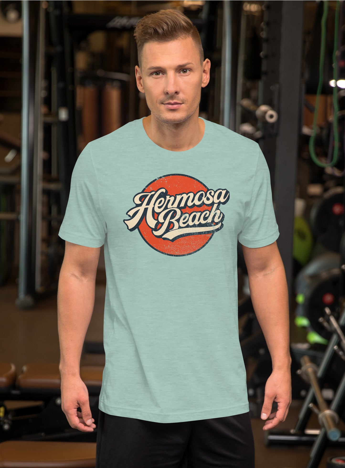 Unisex: Vintage Hermosa Beach Tee - Heather Prism Dusty Blue