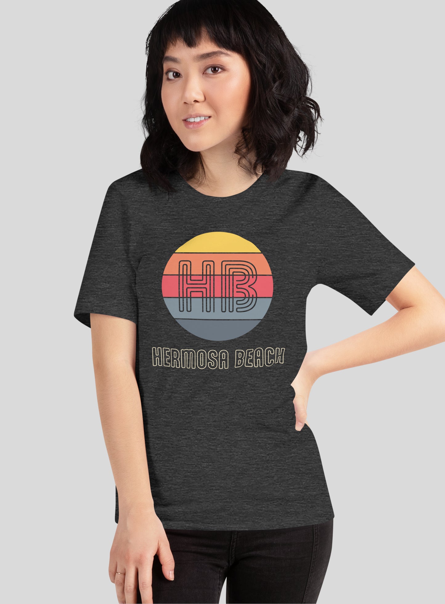 Unisex: Hermosa Beach Retro Tee - Dark Grey Heather