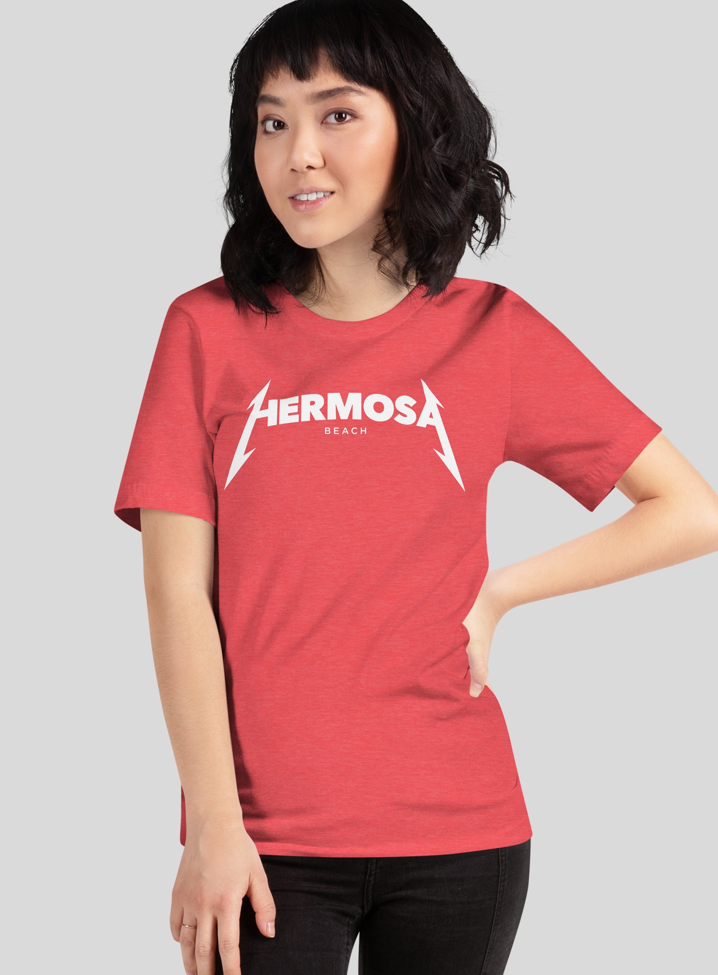 Unisex: Hermosa Beach Rocks Tee - Heather Red