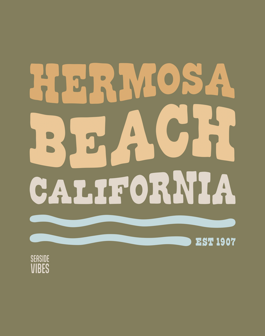 Hermosa Beach Vibes Tee - Cotton Blend | Military Green