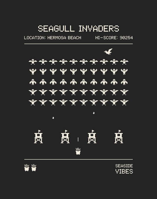 Hermosa Beach Seagull Invaders Tee - Cotton Blend | Charcoal