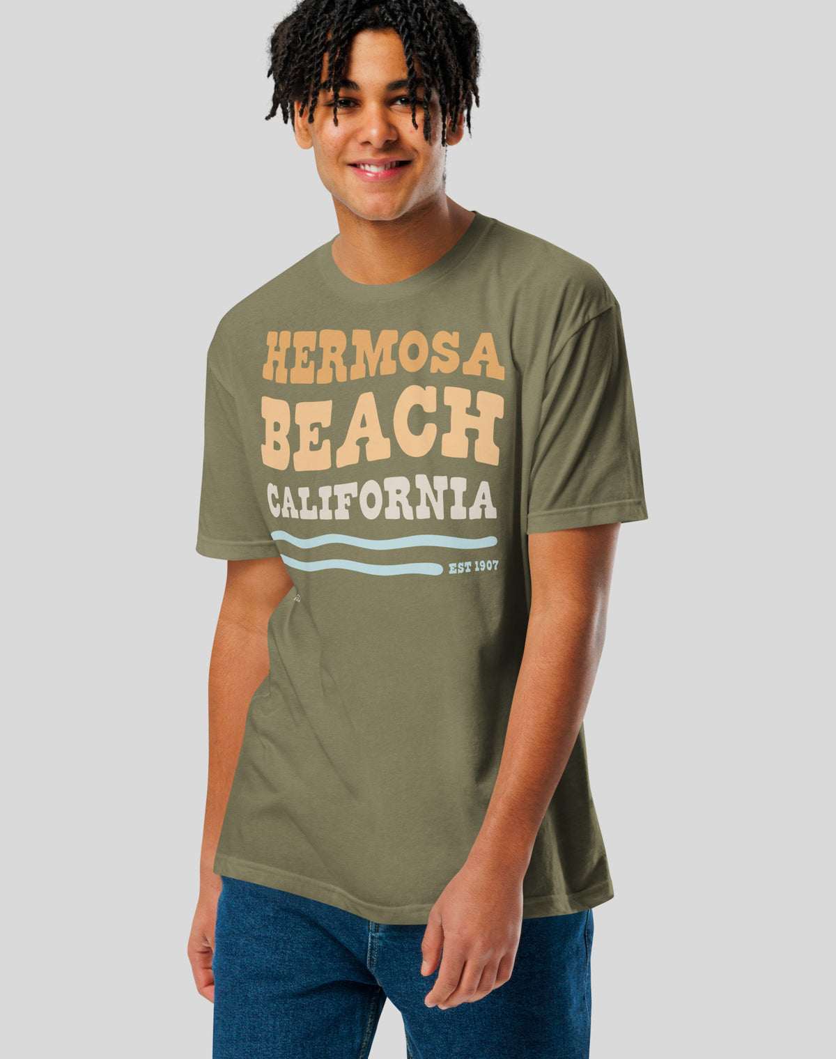 Hermosa Beach Vibes Tee - Cotton Blend | Military Green