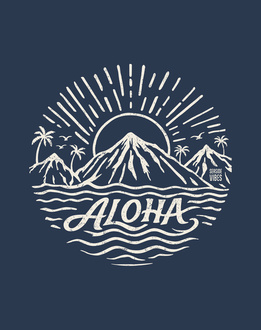 Hawaii Aloha Sunset Tee - Cotton Blend | Midnight Navy