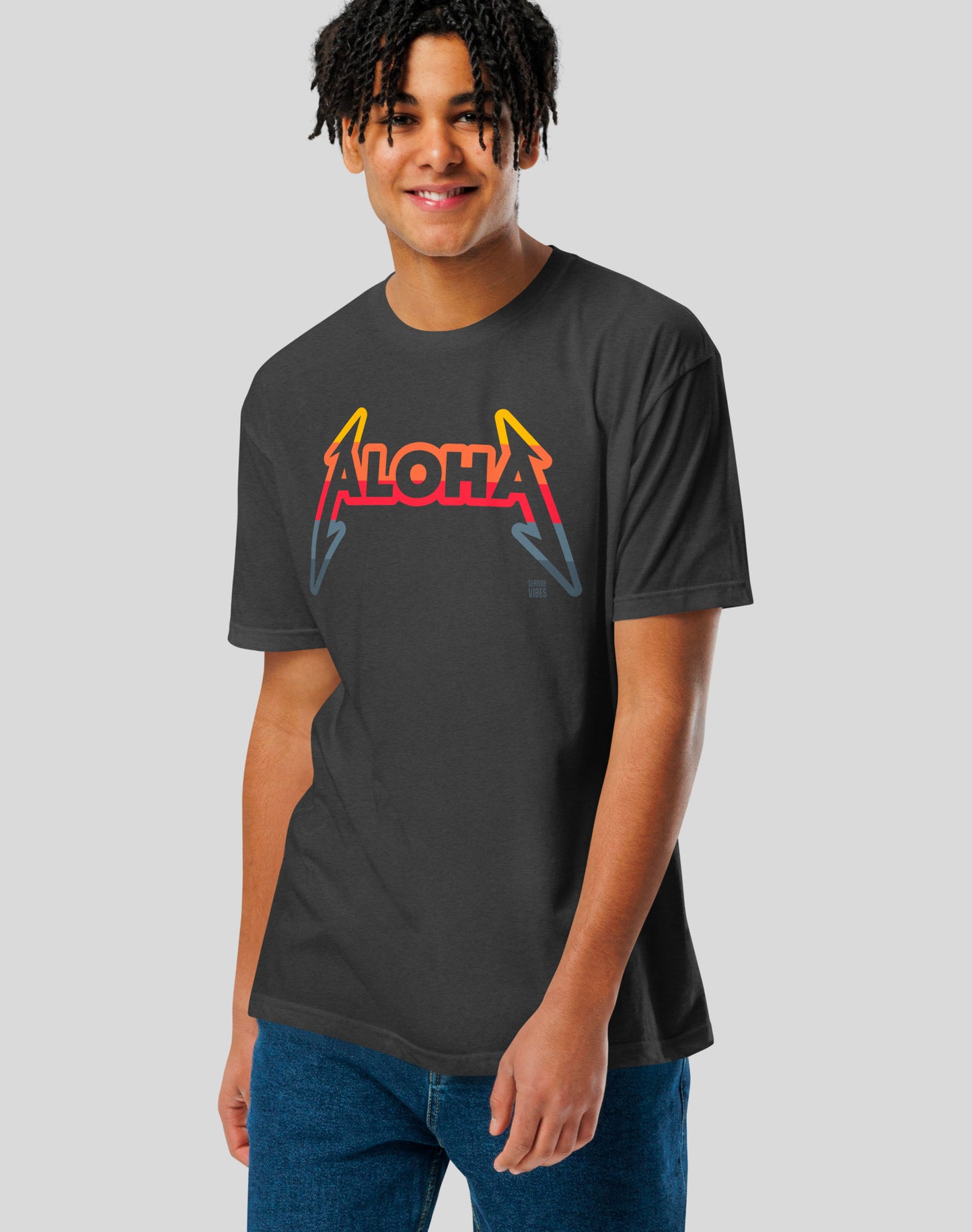 Hawaii Aloha Rocks Sunset Tee - Cotton Blend | Charcoal