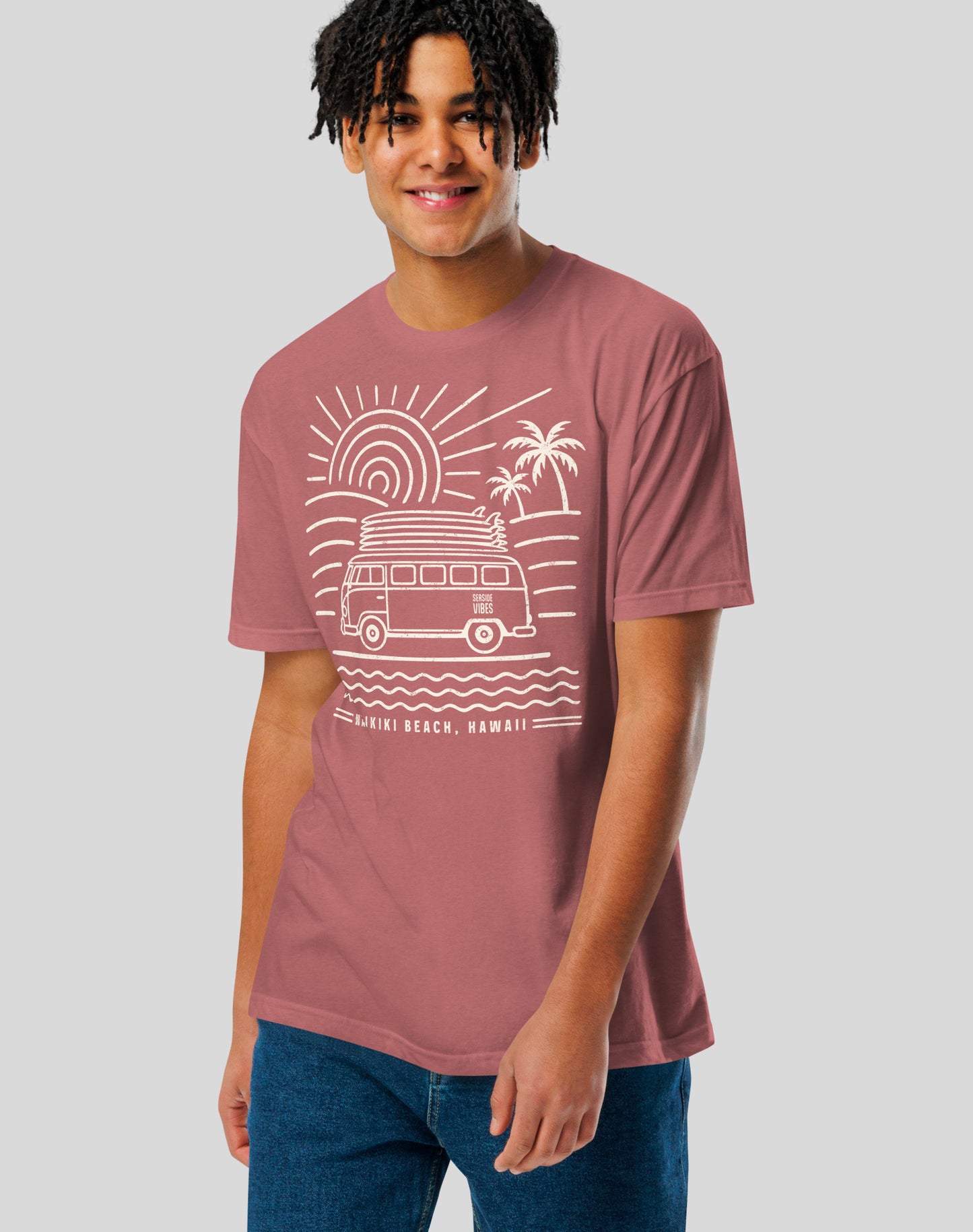 Waikiki Beach Endless Summer Tee - Cotton Blend | Heather Mauve