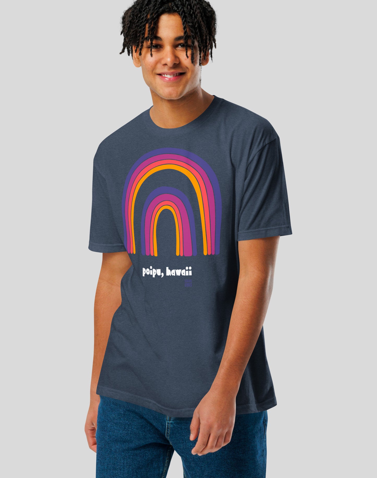 Poipu Hawaii Double Rainbow Tee - Cotton Blend | Midnight Navy
