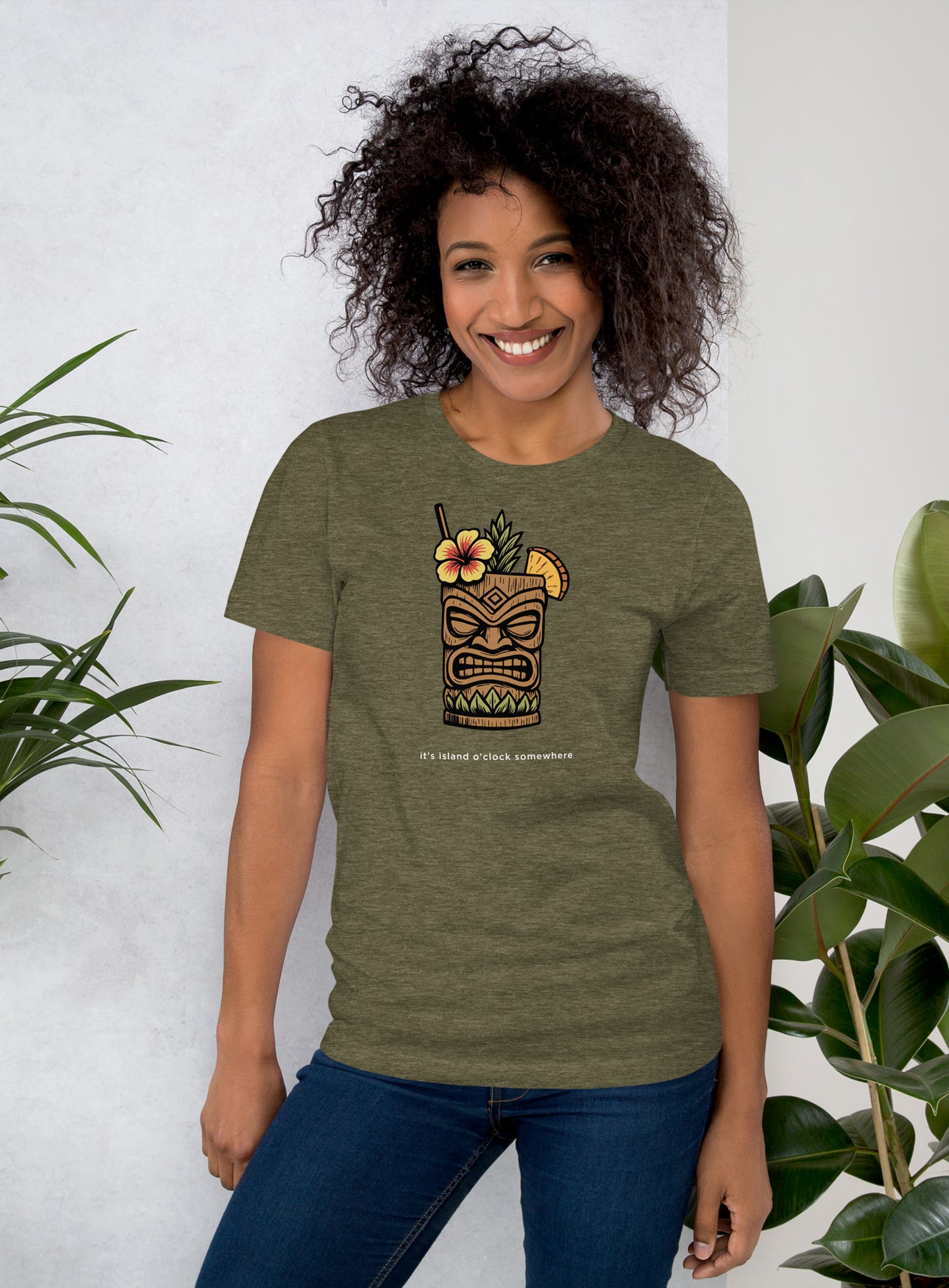 Unisex: Island O'Clock Tee - Heather Olive