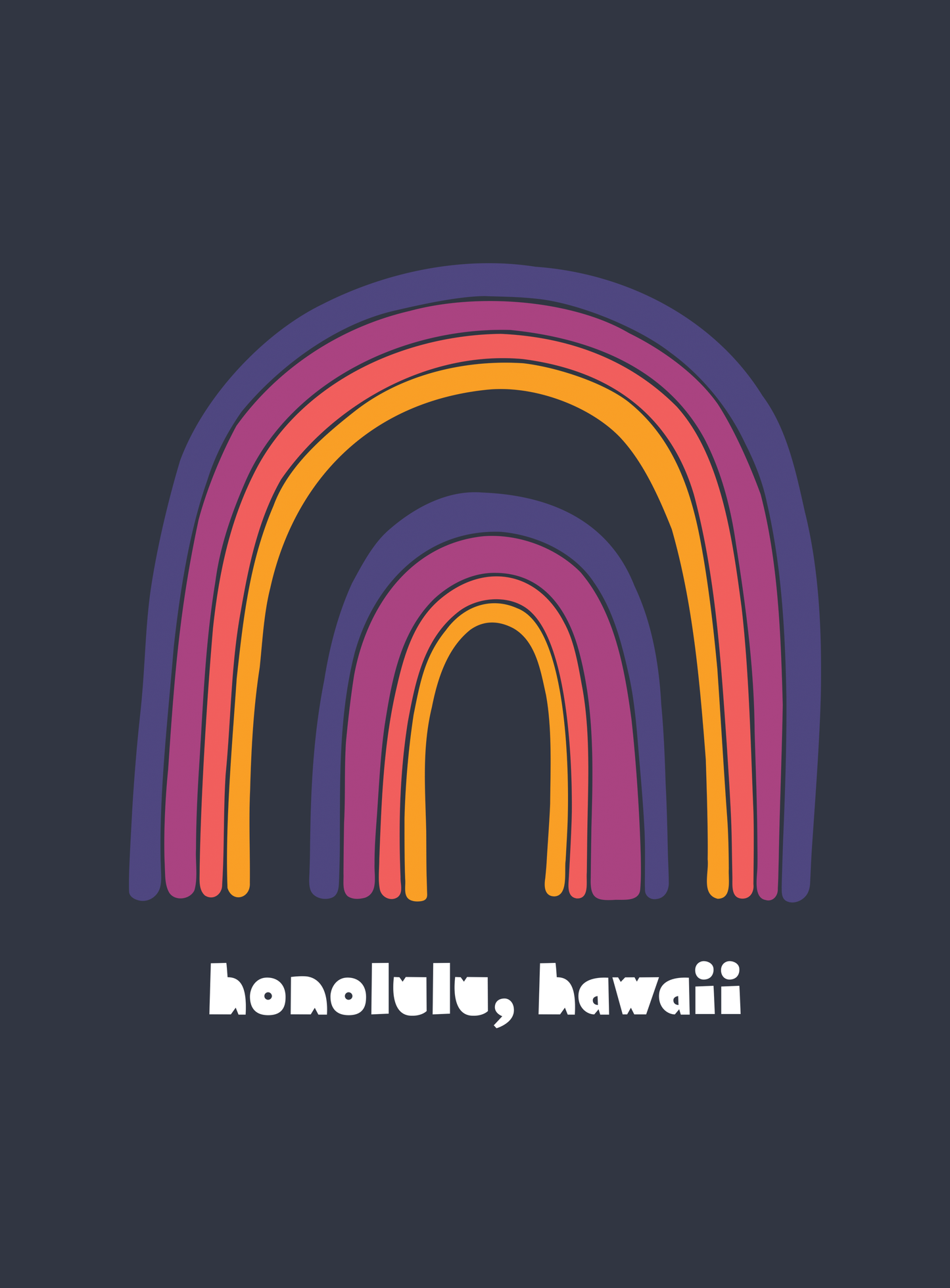 Unisex: Honolulu Double Rainbow Tee - Heather Navy