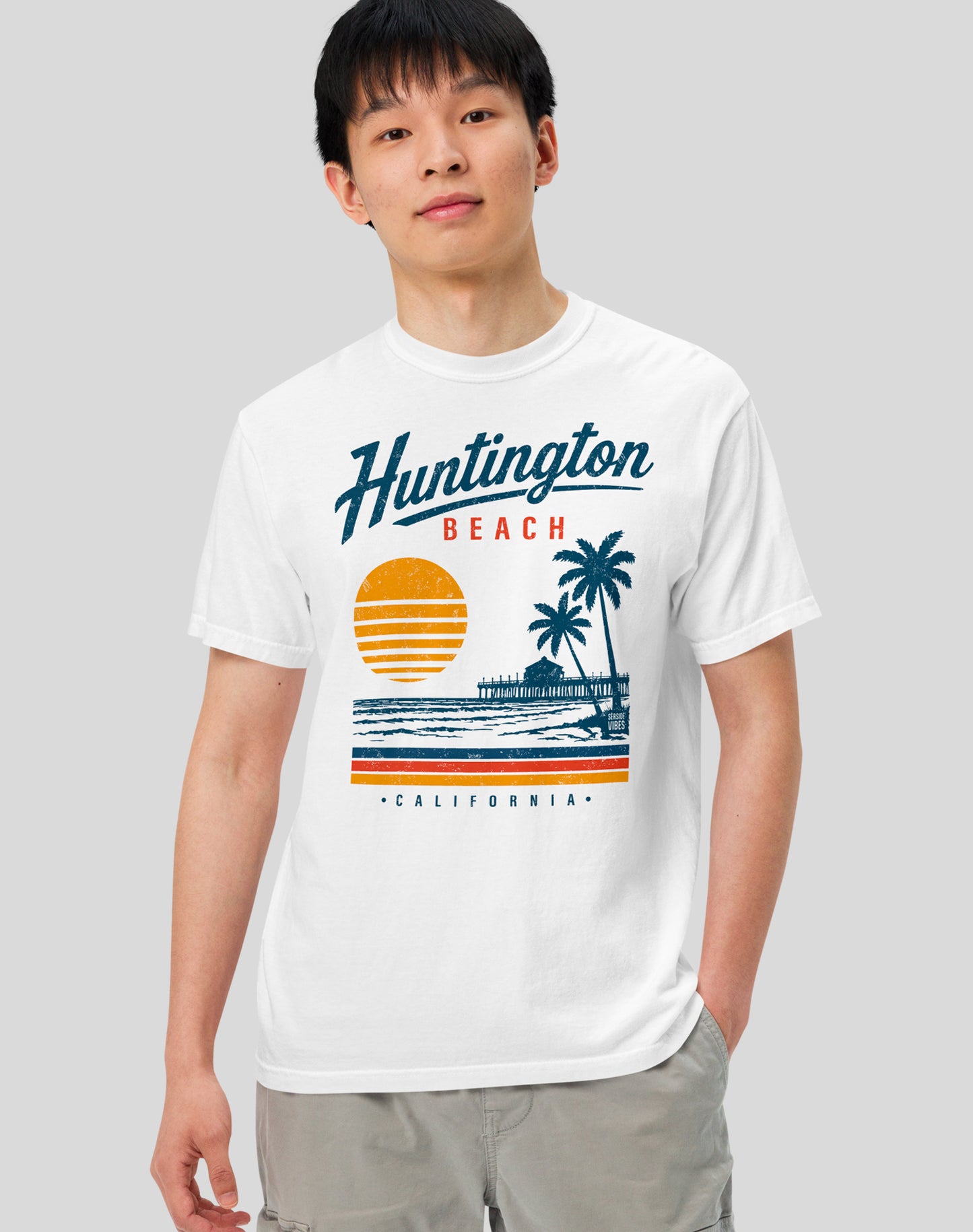 Vintage Huntington Beach Tee - Premium 100% Cotton | White