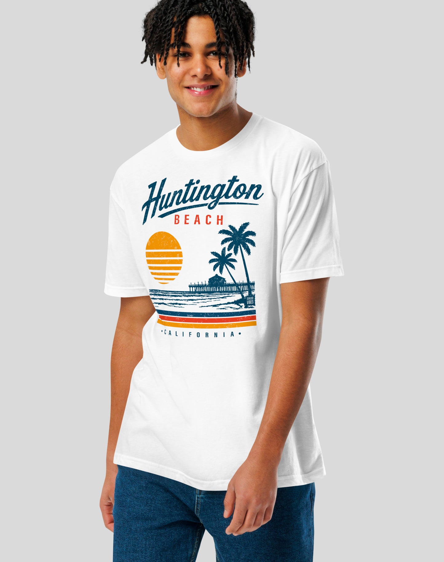 Vintage Huntington Beach Tee - Cotton Blend | White