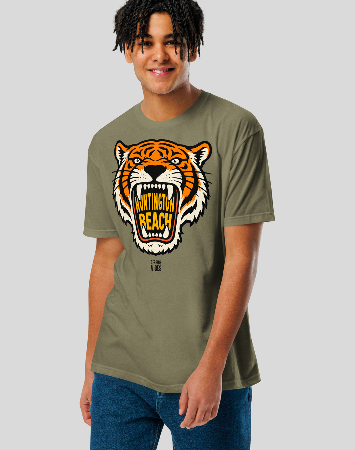 Huntington Beach AF Tiger Tee - Cotton Blend | Military Green