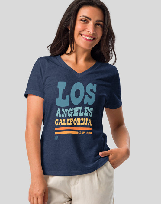 V-Neck: Los Angeles Vibes Tee - Heather Navy