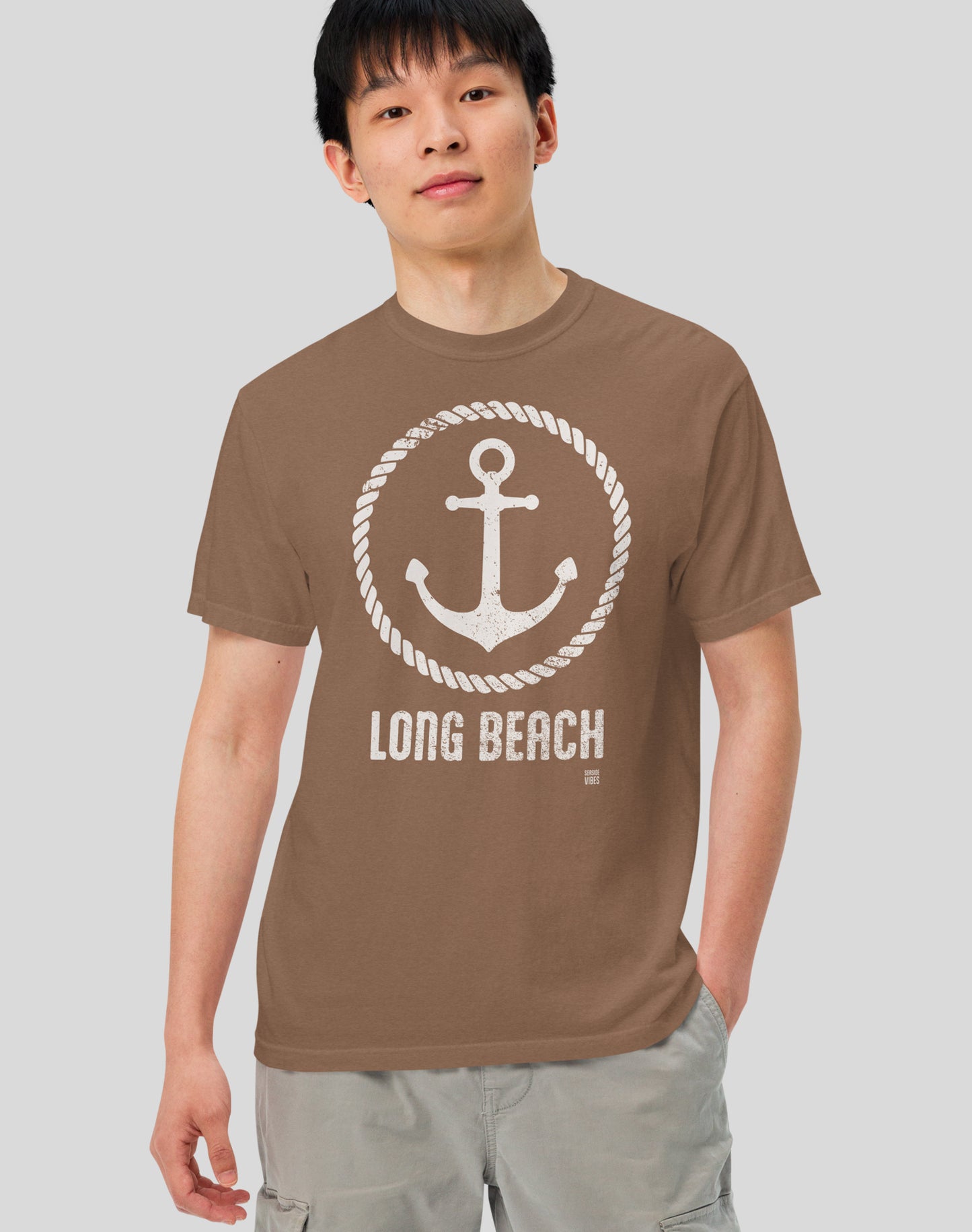 Unisex: Long Beach Roots Tee - 100% Cotton | Espresso