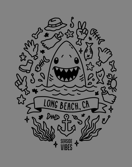 Long Beach Shark Attack! Tee - Cotton Blend | Dark Heather Gray