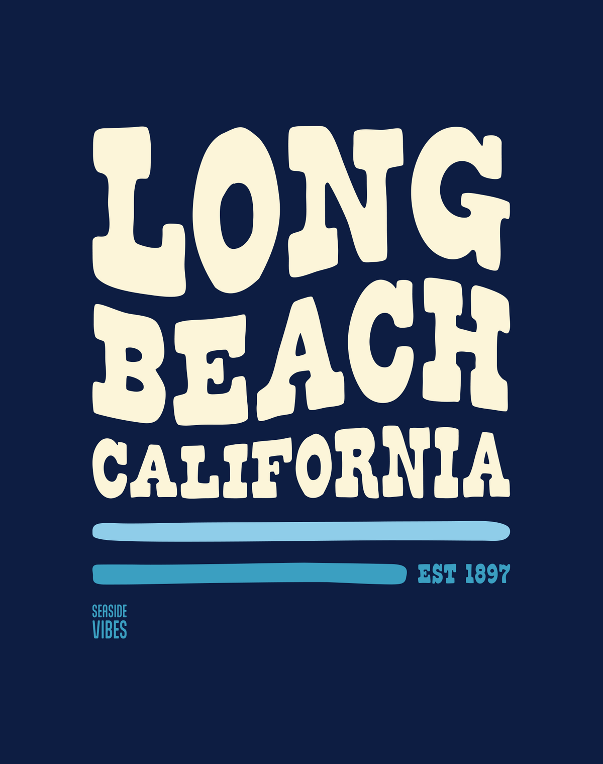 V-Neck: Long Beach Vibes Tee - Heather Navy