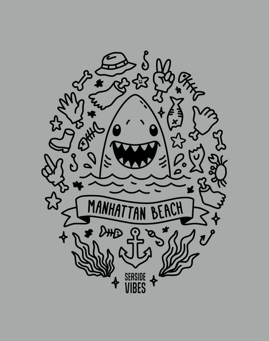 Manhattan Beach Shark Attack! Tee - Premium 100% Cotton | Granite