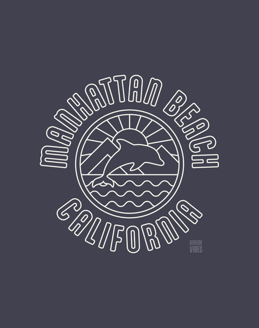 Manhattan Beach Dolphin Sunset Tee - Premium 100% Cotton | Navy