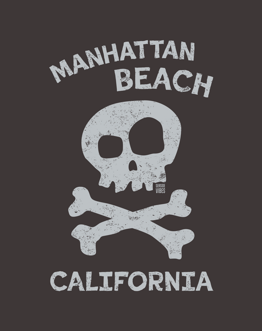 Manhattan Beach Skull & Bones Tee - Premium 100% Cotton | Graphite