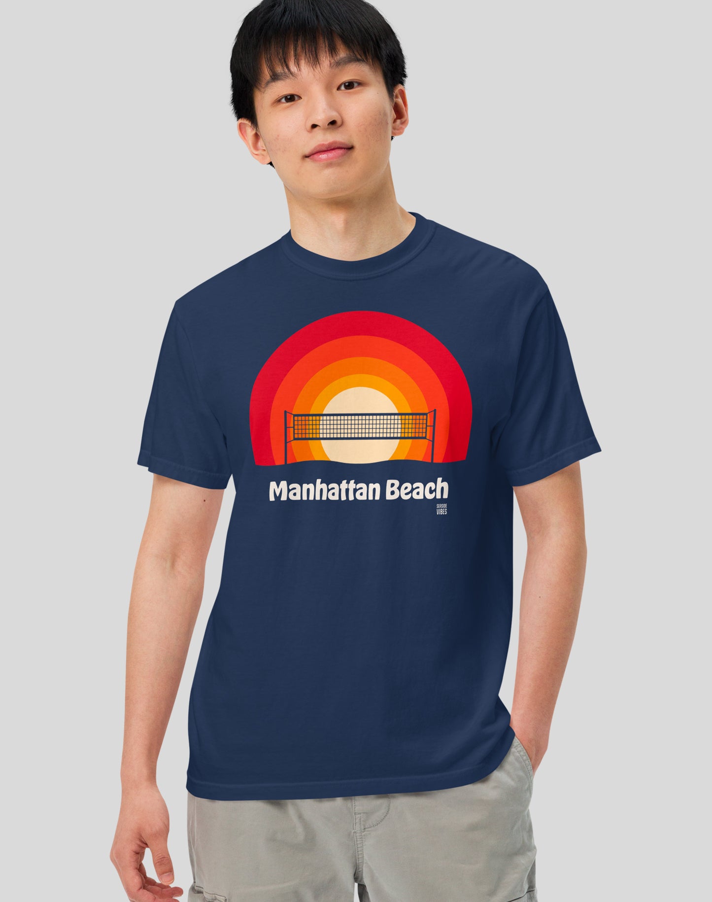Unisex: Manhattan Beach Sunset Tee - 100% Cotton | True Navy