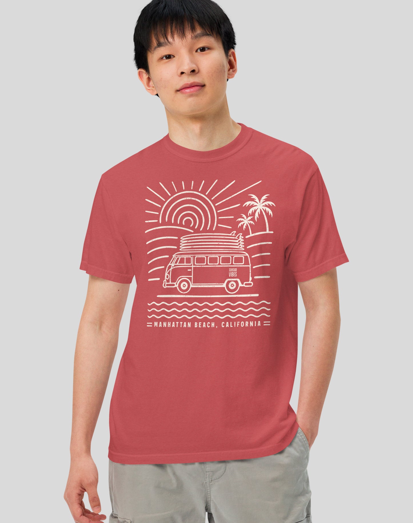 Unisex: Manhattan Beach Endless Summer Tee - 100% Cotton | Crimson