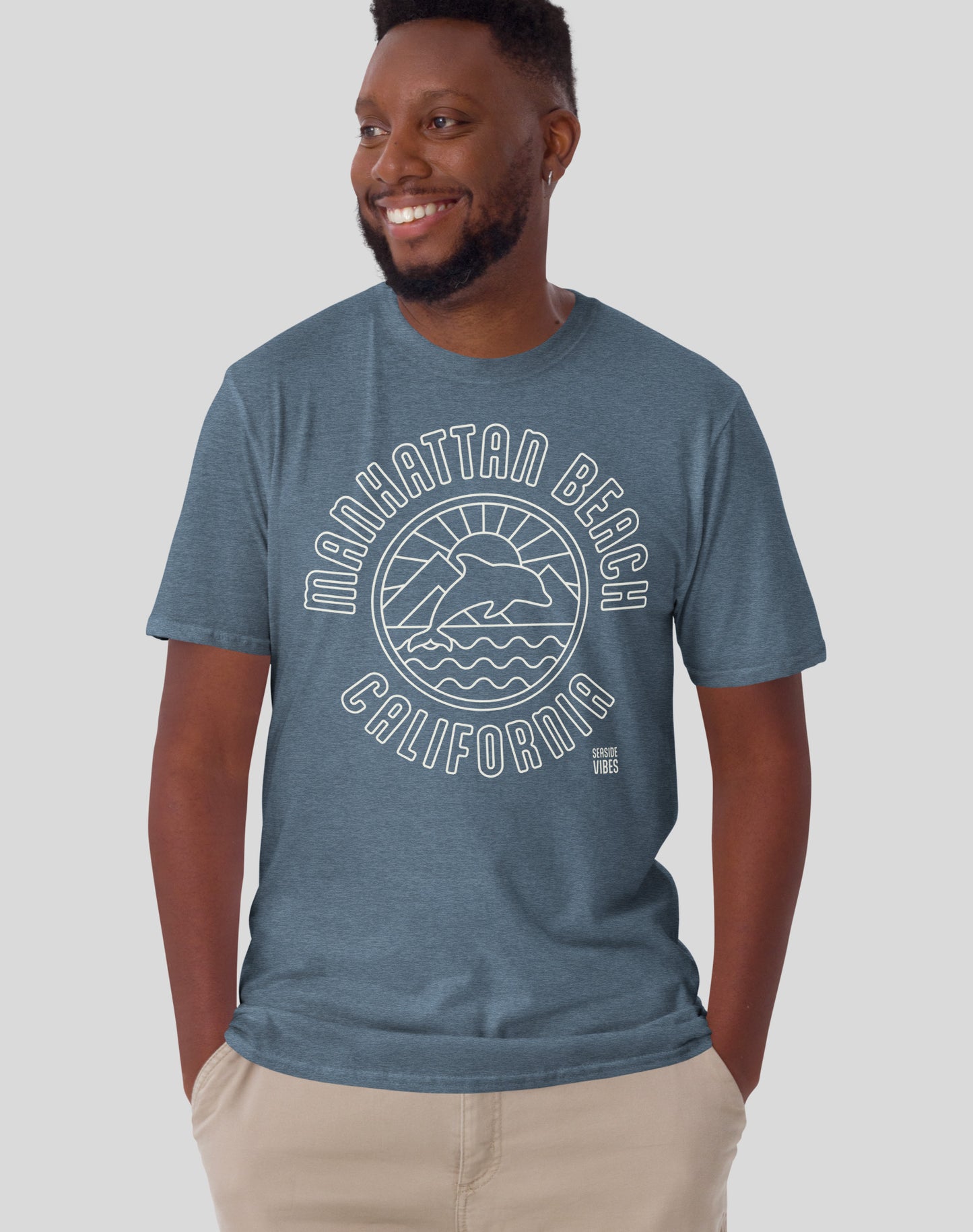 Manhattan Beach Dolphin Sunset Tee - Unisex | Heather Indigo