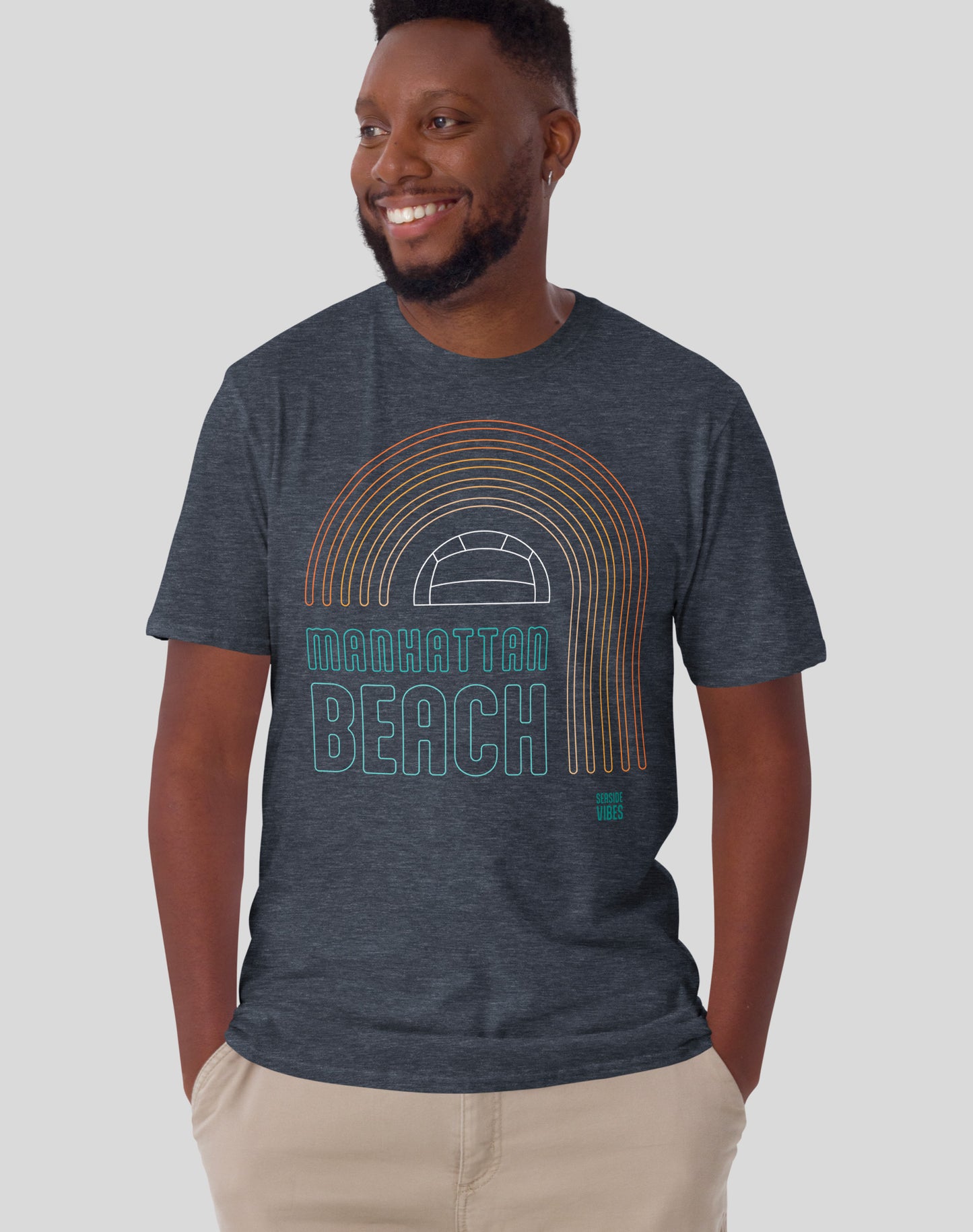 Manhattan Beach Neon Rainbow Tee - Unisex | Heather Navy