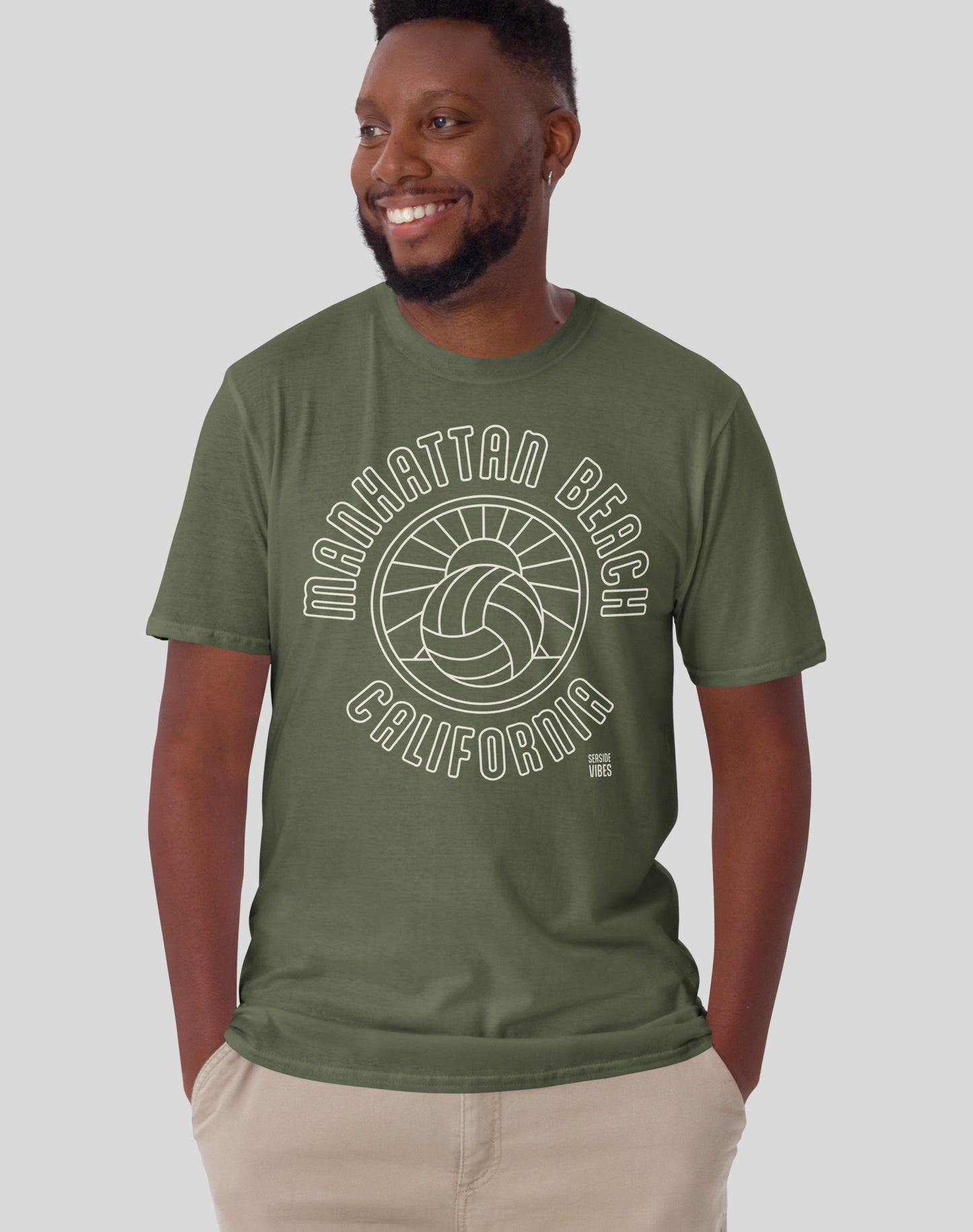 Manhattan Beach Volleyball Sunset Tee - Unisex | Military Green