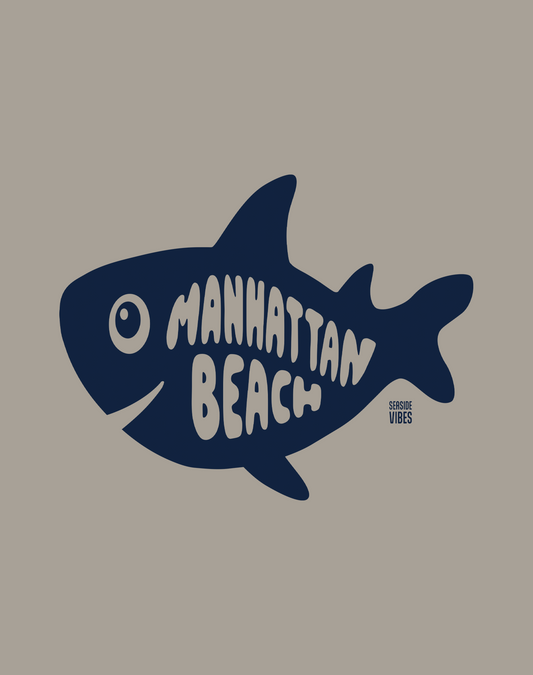 Manhattan Beach Shark Tee - Cotton Blend | Stone Grey