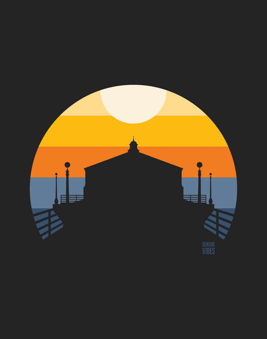 Manhattan Beach Pier Sunset Tee - Cotton Blend | Charcoal