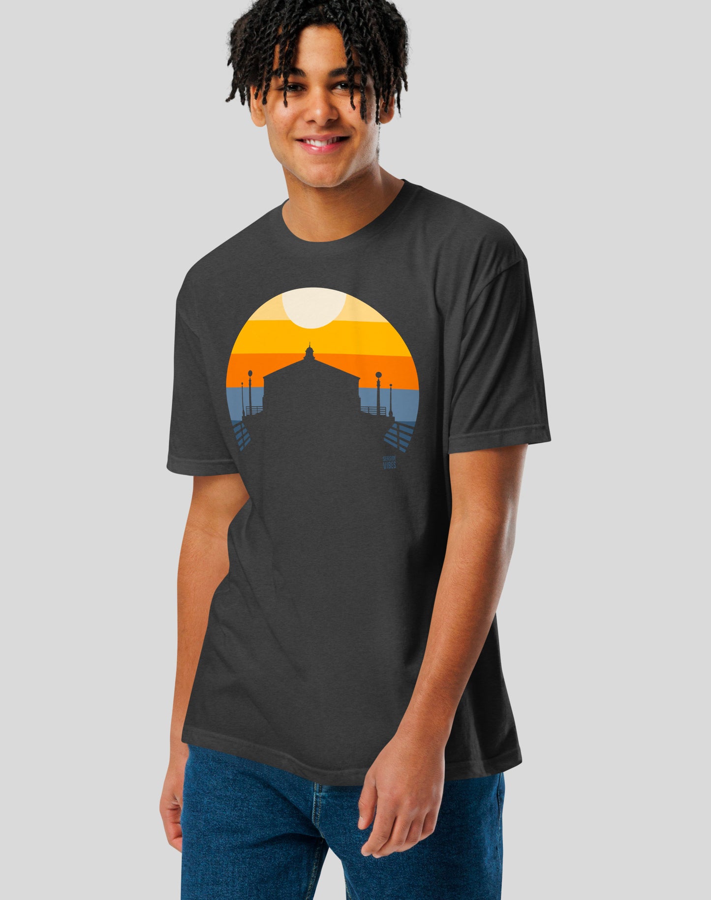 Manhattan Beach Pier Sunset Tee - Cotton Blend | Charcoal