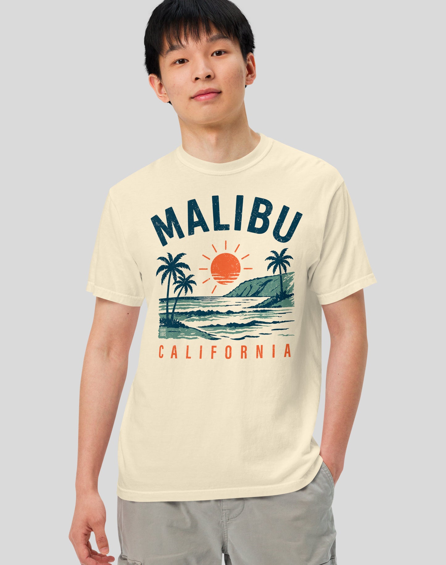 Unisex: Vintage Malibu Surf Tee - 100% Cotton | Ivory
