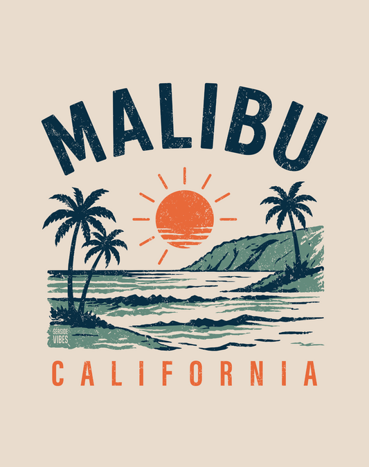 Malibu Vintage Surf Tee - Cotton Blend | Sand