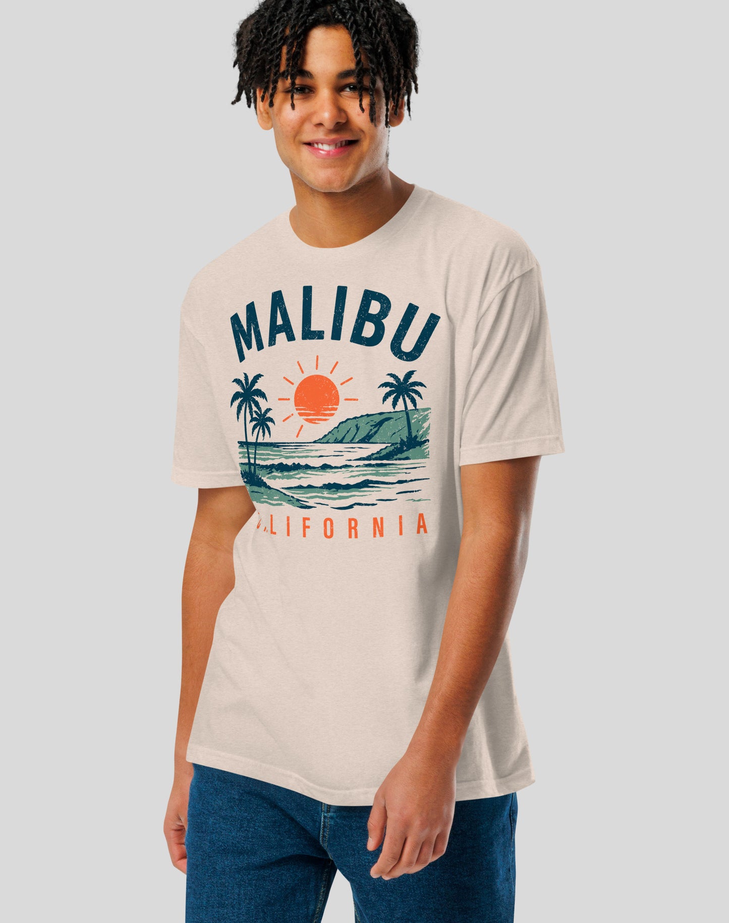 Malibu Vintage Surf Tee - Cotton Blend | Sand