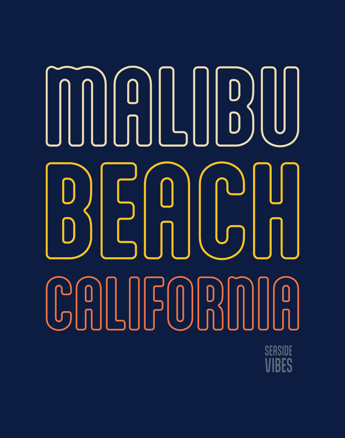 V-Neck: Malibu Beach Neon Tee - Heather Navy