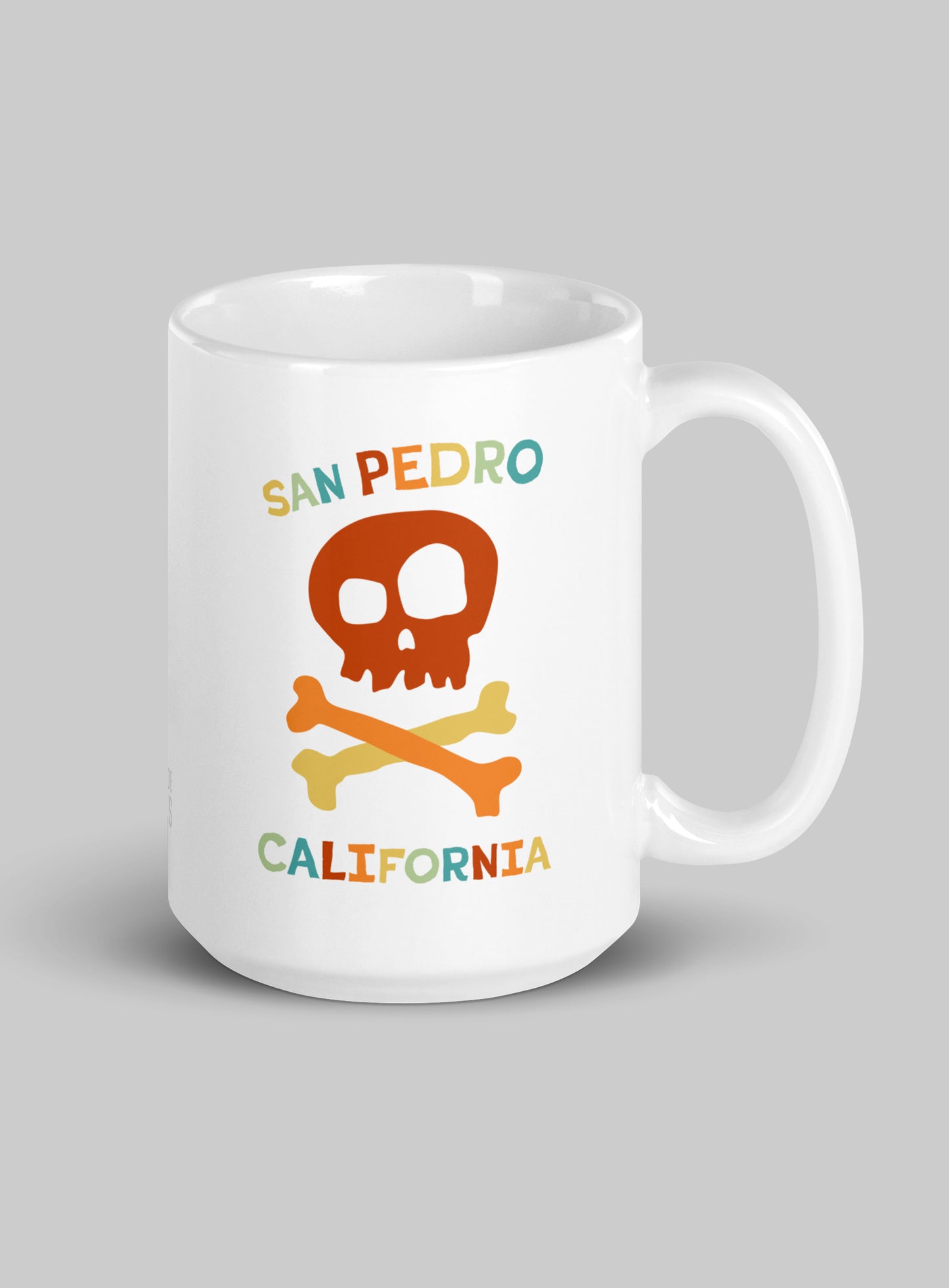 Collectible Retro San Pedro Skull & Bones White Glossy Ceramic Mug - 15 oz