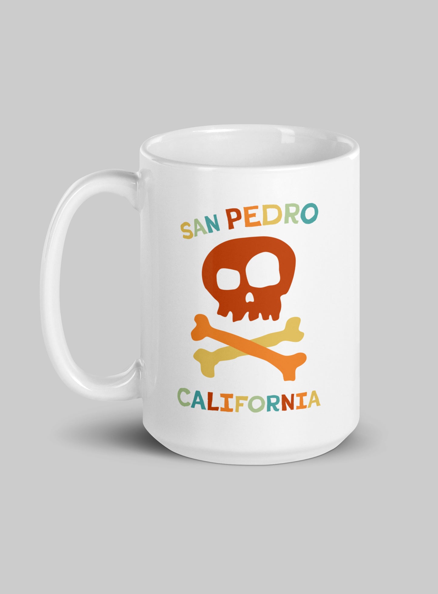 Collectible Retro San Pedro Skull & Bones White Glossy Ceramic Mug - 15 oz